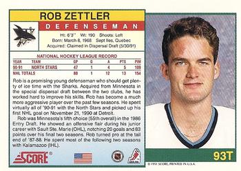 1991-92 Score Rookie and Traded #93T Rob Zettler Back