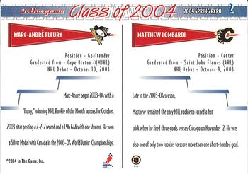 2003-04 In The Game Action - Spring Expo Class of 2004 #2 Marc-Andre Fleury / Matt Lombardi Back