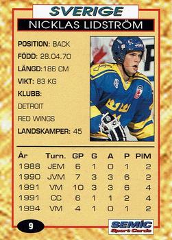 1995 Semic Globe VM (Swedish) #9 Nicklas Lidstrom Back