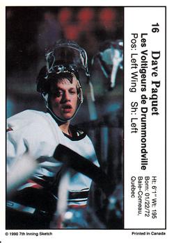 1990-91 7th Inning Sketch QMJHL #16 Dave Paquet Back