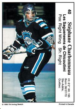 1990-91 7th Inning Sketch QMJHL #40 Stephane Charbonneau Back