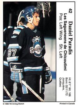 1990-91 7th Inning Sketch QMJHL #42 Daniel Paradis Back