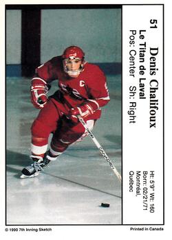1990-91 7th Inning Sketch QMJHL #51 Denis Chalifoux Back