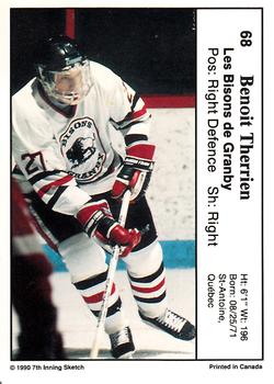 1990-91 7th Inning Sketch QMJHL #68 Benoit Therrien Back