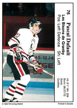 1990-91 7th Inning Sketch QMJHL #76 Pascal Duffault Back