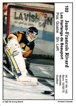 1990-91 7th Inning Sketch QMJHL #102 Jean-Francois Rivard Back