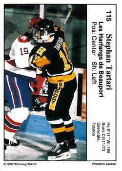 1990-91 7th Inning Sketch QMJHL #115 Stephane Tartari Back