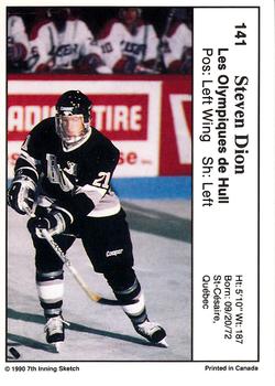 1990-91 7th Inning Sketch QMJHL #141 Steven Dion Back
