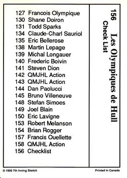 1990-91 7th Inning Sketch QMJHL #156 Hull Olympique Back