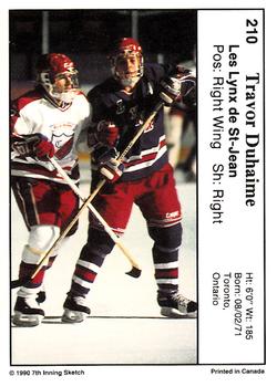 1990-91 7th Inning Sketch QMJHL #210 Trevor Duhaime Back