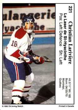 1990-91 7th Inning Sketch QMJHL #221 Christian Lariviere Back