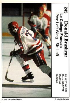 1990-91 7th Inning Sketch QMJHL #245 Donald Brashear Back