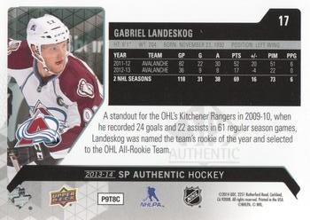 2013-14 SP Authentic #17 Gabriel Landeskog Back