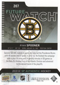 2013-14 SP Authentic #207 Ryan Spooner Back