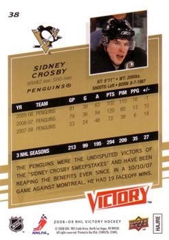 2008-09 Upper Deck Victory #38 Sidney Crosby Back