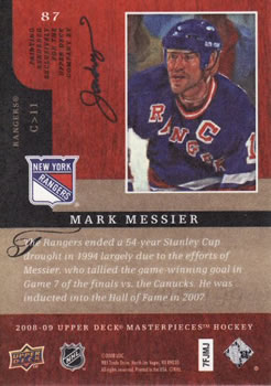 2008-09 Upper Deck Masterpieces #87 Mark Messier Back