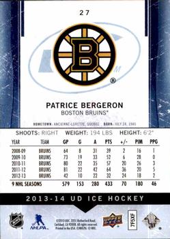 2013-14 SPx - 2013-14 Upper Deck Ice #27 Patrice Bergeron Back