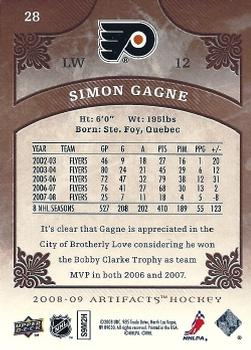 2008-09 Upper Deck Artifacts #28 Simon Gagne Back