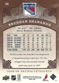 2008-09 Upper Deck Artifacts #36 Brendan Shanahan Back