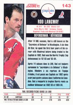 1992-93 Score Canadian #143 Rod Langway Back
