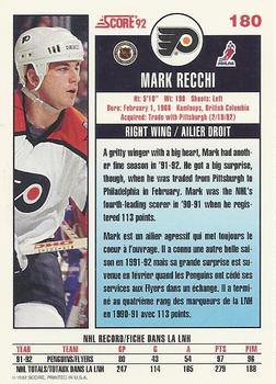 1992-93 Score Canadian #180 Mark Recchi Back