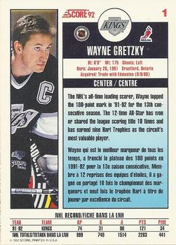 1992-93 Score Canadian #1 Wayne Gretzky Back