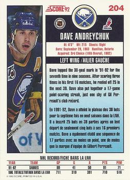 1992-93 Score Canadian #204 Dave Andreychuk Back