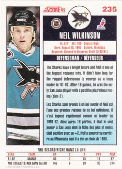 1992-93 Score Canadian #235 Neil Wilkinson Back