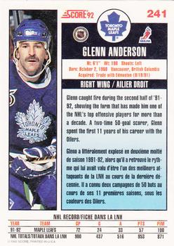 1992-93 Score Canadian #241 Glenn Anderson Back