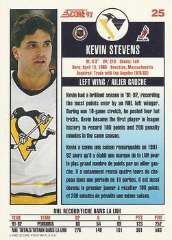 1992-93 Score Canadian #25 Kevin Stevens Back
