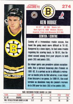 1992-93 Score Canadian #274 Ken Hodge Back
