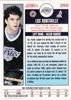 1992-93 Score Canadian #290 Luc Robitaille Back