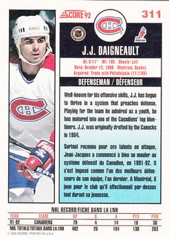 1992-93 Score Canadian #311 J.J. Daigneault Back