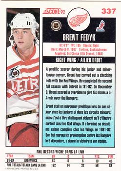 1992-93 Score Canadian #337 Brent Fedyk Back