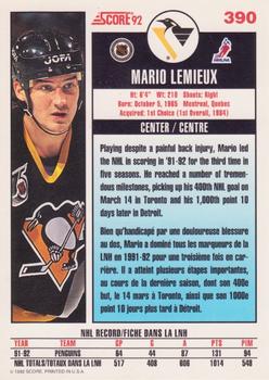 1992-93 Score Canadian #390 Mario Lemieux Back
