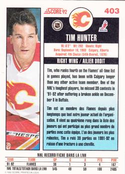 1992-93 Score Canadian #403 Tim Hunter Back