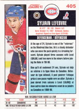 1992-93 Score Canadian #405 Sylvain Lefebvre Back