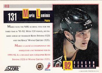 1992-93 Score Canadian #413 Mario Lemieux Back