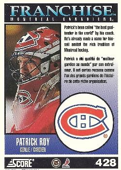 1992-93 Score Canadian #428 Patrick Roy Back