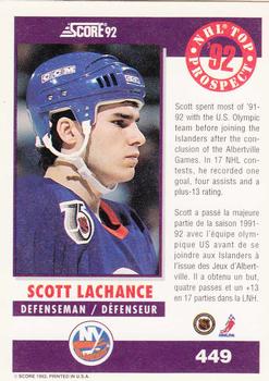 1992-93 Score Canadian #449 Scott Lachance Back