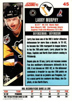 1992-93 Score Canadian #45 Larry Murphy Back