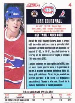 1992-93 Score Canadian #4 Russ Courtnall Back