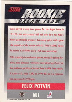 1992-93 Score Canadian #501 Felix Potvin Back