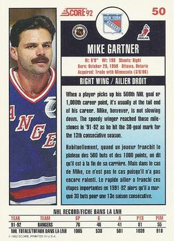 1992-93 Score Canadian #50 Mike Gartner Back