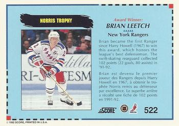 1992-93 Score Canadian #522 Brian Leetch Back