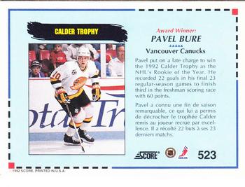 1992-93 Score Canadian #523 Pavel Bure Back