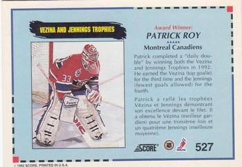 1992-93 Score Canadian #527 Patrick Roy Back