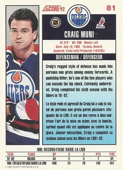 1992-93 Score Canadian #81 Craig Muni Back