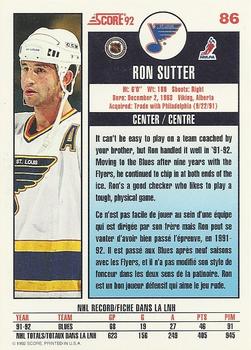 1992-93 Score Canadian #86 Ron Sutter Back