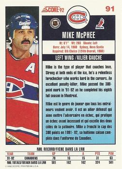 1992-93 Score Canadian #91 Mike McPhee Back